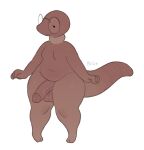  anthro bald balls belly big_balls big_belly big_butt big_penis bughxgs butt eyewear genitals glasses glistening glistening_body hairless hi_res long_tail male nerd nervous overweight penis short_stack slightly_chubby solo tail thick_thighs wide_hips winnow_(bughxgs) worm 