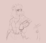  anthro bethesda_softworks breasts cleavage clothed clothing cosplay crossover dinosaur fallout female goodbye_volcano_high jumpsuit monochrome ornithischian pip-boy reptile scalie sketch snoot_game_(fan_game) solo stegosaurian stegosaurus stella_(gvh) thyreophoran tired_eyes unknown_artist 