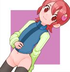  1girl arm_behind_back closed_mouth hair_between_eyes hair_ornament legs_apart mayl_sakurai_(mega_man) mega_man_(series) mega_man_battle_network_(series) red_eyes red_hair short_hair sicky_(pit-bull) smile solo standing 