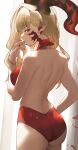  absurdres alternate_costume ass bare_back blonde_hair bracelet breasts fate/grand_order fate_(series) highres horns jewelry large_breasts looking_at_viewer looking_back nero_claudius_(fate) phaethonvt pointy_ears queen_draco_(fate) queen_draco_(third_ascension)_(fate) red_eyes red_nails 