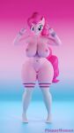 3d_(artwork) 4k 9:16 absurd_res anthro anthrofied big_breasts breasts digital_media_(artwork) equid equine female floppyhuman friendship_is_magic genitals gesture hair hasbro hi_res horse mammal my_little_pony nipples pink_body pink_hair pinkie_pie_(mlp) pony pussy smile smiling_at_viewer solo thick_thighs v_sign wide_hips 