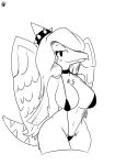  anthro big_breasts bikini blush breasts clothed clothing digital_media_(artwork) dinosaur fang_(gvh) feathered_wings feathers female goodbye_volcano_high hair hi_res long_hair long_snout looking_at_viewer monochrome pterodactylus pterosaur reptile scalie simple_background smile snoot_game_(fan_game) snout solo swimwear unknown_artist wings 