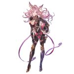  1girl animal_ears bodysuit boots breasts catherine_(granblue_fantasy) cleavage erune full_body gloves granblue_fantasy helmet high_heels large_breasts long_hair looking_at_viewer minaba_hideo parted_lips pink_eyes pink_hair ponytail smile transparent_background 