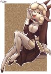  anthro bovid c3ilin caprine clothed clothing cloven_hooves cross cross_necklace domestic_sheep female fully_clothed fur garter_straps hair hi_res hooves horn jewelry legwear lingerie looking_at_viewer mammal necklace nun nun_habit nun_outfit sheep sketch solo stockings white_body white_fur white_hair 