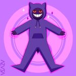  1:1 2023 3_fingers ambiguous_gender anthro azusagp clothed clothing digital_media_(artwork) fingers generation_1_pokemon gengar headgear magic magic_user mammal nintendo onesie open_mouth pokemon pokemon_(species) purple_body red_eyes simple_background smile solo tail 