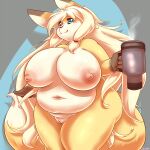  2021 accessory anthro belly big_belly big_breasts blonde_hair blue_eyes blush breasts canid canine container cup curvy_figure dipstick_ears female fox front_view genitals glistening glistening_eyes gloves_(marking) hair hair_accessory hair_tie hi_res holding_coffee_mug holding_container holding_cup holding_object huge_breasts hybrid lagomorph leporid long_hair looking_away mammal markings maverick multicolored_ears navel nipples nude overweight overweight_female pink_nose portrait pussy rabbit simple_background smile solo standing steam tatiana_(resua) thick_thighs three-quarter_portrait voluptuous wide_hips 