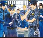  aza_touma belt biting black_hair blonde_hair closed_eyes cuffs everyone glasses glove_biting gloves hair_between_eyes handcuffs hat holding holding_clothes holding_hat jigokuraku long_hair looking_at_viewer officer official_art open_mouth police police_uniform policeman policewoman ponytail scarf serious short_hair short_sleeves smile standing uniform white_gloves yamada_asaemon_fuchi yamada_asaemon_genji yamada_asaemon_sagiri yamada_asaemon_shion yamada_asaemon_shugen yamada_asaemon_tensa yuji_kaku 