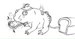  2023 absurd_res ambiguous_gender amphibian appliance bread cable feral food frog hi_res inktober inktober_2023 kitchen_appliance line_art loaf m3g4 monochrome motion_lines narrowed_eyes number quadruped solo squint steam timer toad_(frog) toaster traditional_media_(artwork) year 