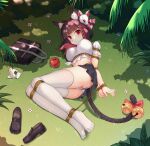  1girl absurdres animal_ear_fluff animal_ears apple arms_behind_back azur_lane bdsm bell black_skirt bondage bound bound_ankles bound_arms bound_legs bound_wrists breasts brown_hair cat_ears closed_mouth food fox_mask fruit full_body haimei1980 highres hogtie jingle_bell looking_at_viewer mask mask_on_head medium_breasts miniskirt neckerchief onigiri panties red_eyes red_neckerchief restrained rope shibari shibari_over_clothes short_hair skirt solo tail tail_bell tail_ornament thighhighs underwear upskirt white_panties white_thighhighs yamashiro_(azur_lane) 