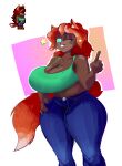  anthro big_breasts bigoldoinks bottomwear breasts brown_body brown_fur canid canine clothing curvy_figure denim denim_bottomwear denim_clothing female fox fur green_eyes hair hi_res huge_breasts huge_hips huge_thighs jeans mammal pants red_hair shirt solo tank_top terraria thick_thighs tight_bottomwear tight_clothing tight_pants topwear voluptuous wide_hips zoologist_(terraria) 