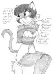  anthro arms_tied bdsm black_and_white bound bra clothing domestic_cat english_text felid feline felis female gag hi_res ivy_pepper lackadaisy legs_tied limpurtikles mammal monochrome panties solo text traditional_media_(artwork) underwear webcomic wide_hips 