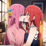  2girls ai-generated bocchi_the_rock! breast_press eye_contact french_kiss from_side gotoh_hitori kiss kita_ikuyo long_hair looking_at_another multiple_girls non-web_source one_side_up red_hair upper_body yuri 