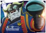  ahab_(tas) anthro beard black_body black_fur bovid bovine clothing english_text eyebrows facial_hair fur hair hat headgear headwear lifewonders male mammal mature_male mustache platooon sailor scar solo text thick_eyebrows tokyo_afterschool_summoners true_buffalo water_buffalo white_hair 