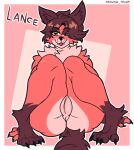  absurd_res anthro backsack balls canid canine canis claws domestic_dog drawing_trans genitals girly hi_res lance_(drawing_trans) male mammal neck_tuft silly silly_face sitting slim solo toe_claws tuft 