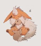  absurdres animal_hands brown_fur closed_eyes eevee flareon grey_background hideko_(l33l3b) highres no_humans orange_fur pokemon pokemon_(creature) 