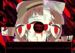  1girl abstract abstract_background blood brown_hair close-up glitch highres looking_at_viewer milk-chan_(milk_series) milk_inside_a_bag_of_milk_inside_a_bag_of_milk nosebleed pale_skin red_eyes wakiuei 