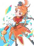  1boy blonde_hair brooch butterfly_earrings chon_chiyon cure_wing earrings full_body gloves grin hat highres hirogaru_sky!_precure jewelry long_hair looking_at_viewer magical_boy male_focus mini_hat mini_top_hat multicolored_hair orange_footwear orange_gloves orange_hair otoko_no_ko parted_bangs ponytail precure puffy_short_sleeves puffy_sleeves red_eyes short_sleeves smile streaked_hair top_hat wing_brooch wing_hair_ornament 