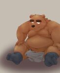  0ottotto0 2023 anthro balls_outline bear belly big_belly black_nose brown_body bulge clothed clothing erection erection_under_clothing genital_outline hi_res kemono male mammal moobs nipples overweight overweight_male penis_outline sitting underwear 
