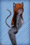  3d_(artwork) absurd_res anthro breasts digital_media_(artwork) felid female hair hi_res looking_at_viewer mammal momo_(disambiguation) monarquis nude pantherine red_hair sensual_cat simple_background snow_leopard solo tail thin_legs thin_tail 