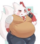  &lt;3 2023 anthro biped blush bulge claws clothed clothing digital_media_(artwork) generation_3_pokemon hi_res huge_belly jimmyzangoo looking_at_viewer male nintendo open_mouth overweight pokemon pokemon_(species) simple_background smile solo thick_thighs wide_hips zangoose 