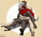  accessory anthro blush canid cuddling duo embrace fftempest fluffy fluffy_tail fur grey_body grey_fur hair headband hi_res hug hugging_from_behind jock_protagonist_(tas) lifewonders male male/male mammal muscular muscular_male protagonist_(tas) red_eyes scarf tadatomo tail thick_thighs tokyo_afterschool_summoners white_hair yellow_sclera 
