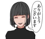  1boy bishounen black_sweater blunt_bangs blunt_ends bob_cut closed_eyes facing_viewer grey_hair kagoya1219 lowres male_focus no_nose open_mouth original short_hair simple_background smile solo speech_bubble sweater translation_request transparent_background upper_body 
