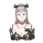  absurdres black_gloves blue_eyes breasts choker cleavage collarbone earrings eir_(fire_emblem) fire_emblem fire_emblem_heroes gloves highres jewelry long_hair pale_skin ponytail tak0baka tiara white_hair 