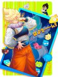  &gt;_&lt; 2boys ^_^ anger_vein angry armor artist_name baggy_pants black_hair blonde_hair blue_bodysuit blue_eyes blue_hair bodysuit boots border chest_armor chibi closed_eyes closed_mouth copyright_request dragon_ball dragon_ball_super dragon_ball_z gloves green_background halftone hand_up long_hair long_sleeves looking_at_viewer mini_person miniboy motion_blur motion_lines multiple_boys official_alternate_costume ommmyoh open_mouth orange_pants pants puffy_long_sleeves puffy_sleeves puyo_(puyopuyo) puyopuyo saiyan_armor shirt shoulder_armor smile smirk son_goku spiked_hair super_saiyan super_saiyan_1 super_saiyan_blue tears throwing translation_request v-shaped_eyebrows vegeta very_long_hair white_border white_footwear white_gloves white_shirt 