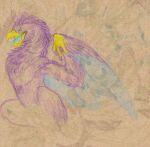  anthro avian beak biped bird blue_body blue_flesh clothing ehlbee feathered_crest feathered_wings feathers galliform green_eyes gyro_feather head_crest hi_res male peafowl phasianid pink_body scarf tail_feathers werecreature winged_arms wings 
