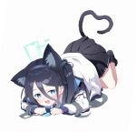  1girl animal_ears aris_(blue_archive) black_hair black_hairband black_skirt blue_archive blue_eyes blue_necktie cat_ears hair_between_eyes hairband highres jacket meng_yin necktie shirt side_ponytail skirt solo white_jacket white_shirt 