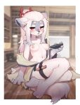  2023 4_fingers 4_toes anthro areola blep blush breasts canid canine canis claws crayon_(artist) digital_media_(artwork) feet female female_anthro finger_claws fingers fur hair hakuro_(onmyoji) hi_res kemono looking_at_viewer mammal navel nipples onmyoji pawpads paws solo toe_claws toes tongue tongue_out wolf 