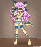  absurd_res anthro avali blossomblaze chest_fur clothing fan_character feathers female freckles hair hi_res long_ears long_hair long_tail looking_at_viewer nipples open_mouth panties pole pose solo spread_legs spreading tail underwear 