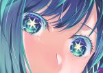  1girl absurdres aqua_eyes blue_eyes blue_hair close-up commentary_request eye_focus eyelashes hair_between_eyes highres kurokawa_akane looking_at_viewer multicolored_eyes oshi_no_ko parted_bangs shadow sidelocks signature solo star-shaped_pupils star_(symbol) swept_bangs symbol-shaped_pupils zetsuki_(theendoftheworid) 