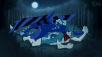  animated anthro bandana_on_neck canid canine canis chiller dragon duo forest forest_background hybrid light male male/male mammal moon moonlight nature nature_background outside_sex plant riverfang sex tree vyunka wolfdog 