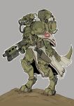  2022 ambiguous_gender anthro armor camo digitigrade gun hi_res holster hungrydazzle knife machine power_armor ranged_weapon simple_background solo standing weapon 