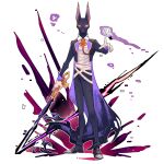  ankh anthro anubian_jackal butler canid canine canis dislyte drew_(dislyte) eyewear hi_res jackal male mammal melee_weapon monocle mummy_wrappings purple_eyes rayoriens slim_male solo sword weapon 