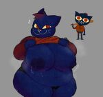 anthro big_breasts bodily_fluids bottomwear breasts clothed clothing clothing_lift domestic_cat felid feline felis female flashing frapp&eacute; hi_res looking_at_viewer mae_borowski mammal musk_clouds night_in_the_woods overweight solo sweat thick_thighs underwear 
