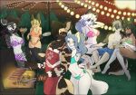  african_wild_dog alki_iczer anthro apron apron_only arctic-sekai arctic_ikume barbecue_grill bedroom_eyes bikini black_hair blonde_hair blue_hair blush breasts brown_body brown_fur canid canine canis clothed clothing drunk eyes_closed felid female fur grey_body grey_fur group hair hi_res joshua_(ghostbane) male mammal midriff narrowed_eyes navel navel_piercing piercing scar seductive striped_body striped_fur stripes substance_intoxication swimming_trunks swimwear tail tan_body tan_fur unknown_character white_body white_fur white_hair wolf 