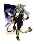  abstract_background alpha_channel anthro antlers big_ears blue_eyes bodysuit bovid caprine clothed clothing club_(weapon) female fur goat grey_body grey_fur hiddency horn hybrid jackalope jacket lagomorph leg_armor leporid mammal melee_weapon nightstick on_one_leg pseudoregalia rabbit skinsuit solo standing sybil_(pseudoregalia) tight_clothing topwear weapon 