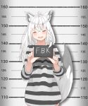  1girl animal_ears fox_ears fox_girl fox_tail highres hololive prison_clothes shirakami_fubuki tail virtual_youtuber 