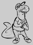  amphibian anthro braces clothing eyewear footwear glasses hat headgear headwear male mate_(beverage) monochrome salamander sebastian_(the-alfie-incorporated) shirt shoes sketch sneakers solo tail the-alfie-incorporated tongue tongue_out topwear 