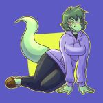  1:1 2023 absurd_res alligator alligatorid anthro bottomwear breasts clothing crocodilian curvaceous curvy_figure denim denim_clothing digital_drawing_(artwork) digital_media_(artwork) eyelashes female fingers freckles green_body green_hair green_scales grey_eyes hair hi_res hoodie i_wani_hug_that_gator jeans long_tail looking_at_viewer olivia_(iwhtg) pants reptile scales scalie short_hair simple_background slippers smile snout solo tail thick_thighs topwear unknown_artist voluptuous wide_hips yellow_sclera 