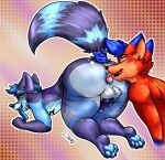  anal anthro anus blue_body blue_fur canid canine duo fox fraky_arts frakyarts. fur genitals hi_res licking lings_star male male/male mammal oral penis procyonid raccoon rimming sex tongue tongue_out 