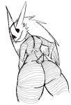  anthro big_butt black_sclera butt cheek_tuft facial_tuft female ghost hand_on_hip huge_butt kon_(scared_bum) looking_at_viewer looking_back looking_back_at_viewer nanodude78 rear_view red_eyes simple_background sleep_paralysis_demon smile solo spirit striped_body stripes thick_thighs tuft white_background wide_hips 