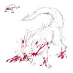  2023 ambiguous_gender back_tuft blood blood_on_face blood_on_leg bodily_fluids dated feral lostgoose partially_colored quadruped severed_arm simple_background sketch solo tuft 