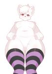  absurd_res andromorph anthro clothing detsu felid feline female fur hi_res intersex legwear mammal slightly_chubby solo thigh_highs white_body white_fur 