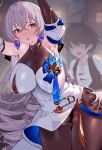  1boy 1girl black_thighhighs blush breasts bronya_rand brown_eyes covered_nipples doggystyle drill_hair earrings grabbing grabbing_from_behind grey_hair hetero highres honkai:_star_rail honkai_(series) jewelry large_breasts long_hair mckeee thighhighs 