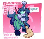  ambiguous_gender anthro canid canine canis cleaning cleaning_tool clothed clothing clown clown_nose domestic_dog fan_character floppy_ears fluffy fluffy_tail footwear fully_clothed hat headgear headwear holding_object mammal mop party_hat pointy_hat shoes snout solo spleeep tail toony 