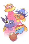  :d :o arms_up artist_name bandana bandana_waddle_dee bandana_waddle_dee_(cosplay) black_wings blue_bandana blue_eyes blush blush_stickers closed_eyes closed_mouth commentary_request copy_ability cosplay galaxia_(sword) hammer hat holding holding_hammer holding_sword holding_umbrella holding_weapon king_dedede king_dedede_(cosplay) kirby kirby:_planet_robobot kirby_(series) mask mask_on_head meta_knight meta_knight_(cosplay) midooka_(o_k_k) open_mouth parasol red_headwear signature simple_background smile spiked_wings spikes star_(symbol) sword ufo ufo_kirby umbrella v-shaped_eyebrows weapon white_background wings 