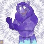  1:1 aileeron anthro felid foxenawolf fur hair lion male mammal navel open_mouth pantherine purple_body purple_fur purple_hair solo towel towel_only 